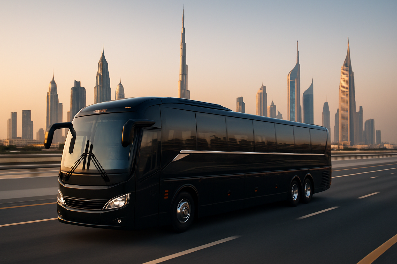 Luxury bus on Dubai highway